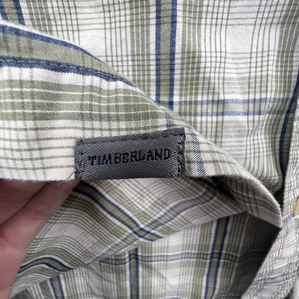 Timberland Button Down Shirt Mens XL Green Plaid Long Sleeve Cotton Casual - Picture 3 of 8